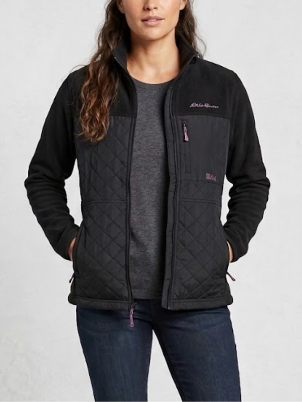 Eddie Bauer Black Women’s Mixed Media Full-Zip Fleece Jacket Size L